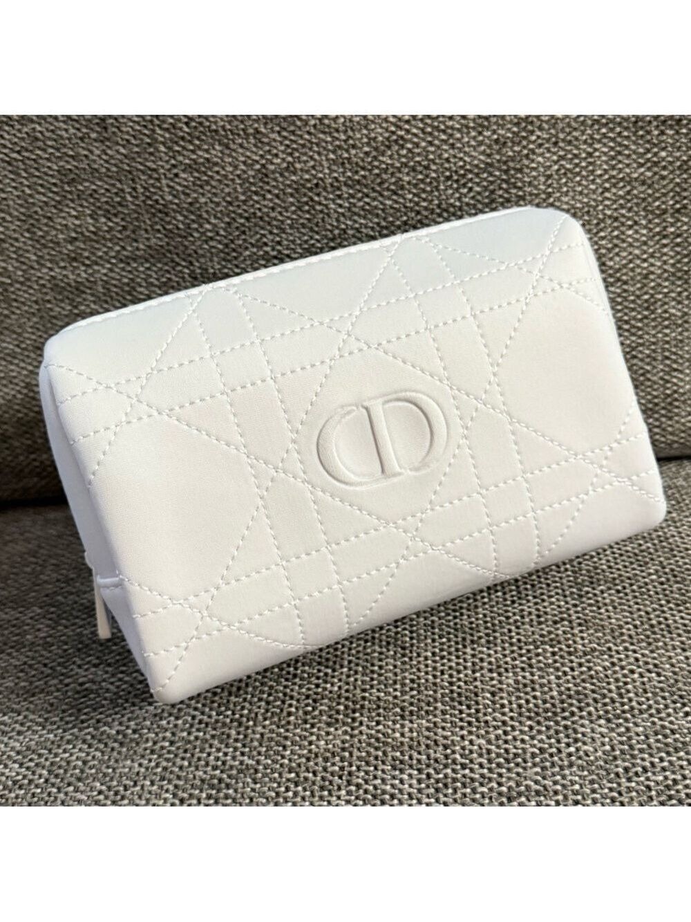 Dior Makeup Cosmetic Bag Pouch Quilted White Cross Stitching Small New Authentic